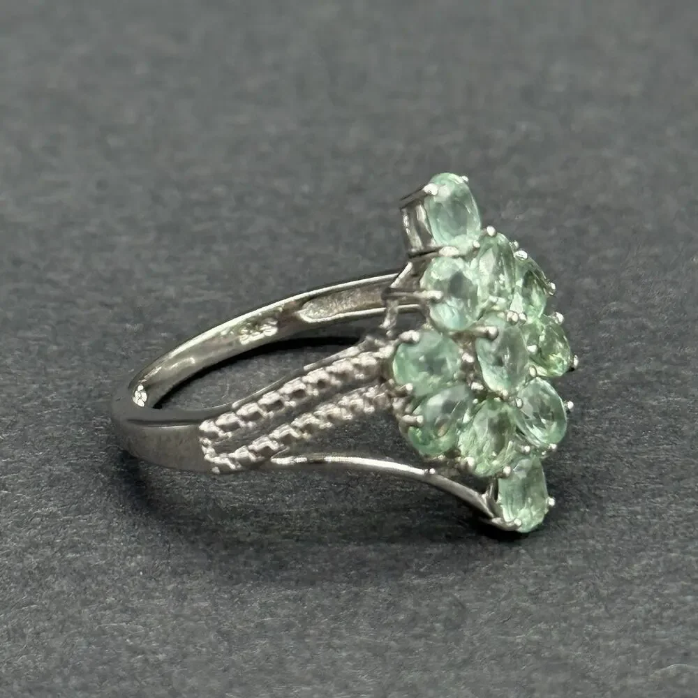 Signed STS 925 Sterling Silver Green Amethyst Prasiolite Cluster Ring Size 8